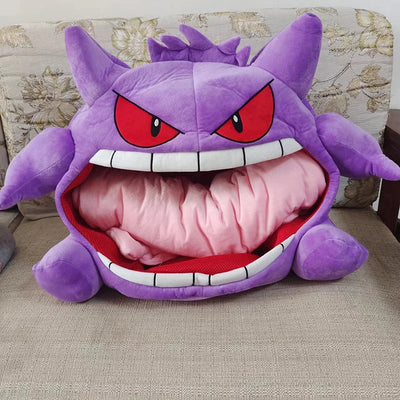 Pokemon Gengar Cartoon Anime Kawaii Elf Sleep Pillow Dual Purpose Nap Blanket Toys Doll Super Soft Big Mouth Gifts 50X45Cm
