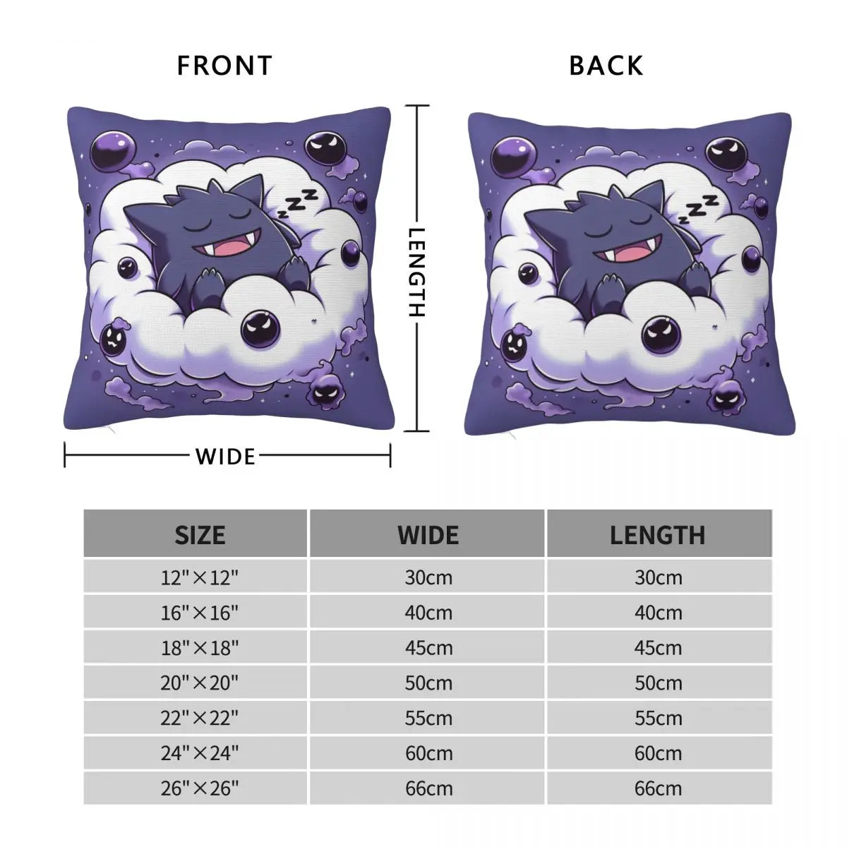 Japanese Anime Pokemon Gengar Cartoon Pillow Cover Soft Pillow Case Cushion Cover Cute Fun Pillowcases for Sofa Home Decoration