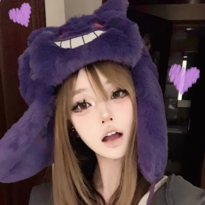 Pokemon Gengar Plush Hat Ski Windbreak Hats Cartoon Winter Keep Warm Anime Cosplay Cap Outdoors by Bike Caps Festival Gifts