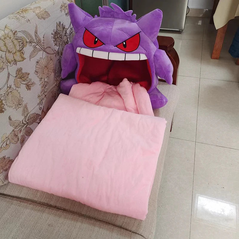 Pokemon Gengar Cartoon Anime Kawaii Elf Sleep Pillow Dual Purpose Nap Blanket Toys Doll Super Soft Big Mouth Gifts 50X45Cm
