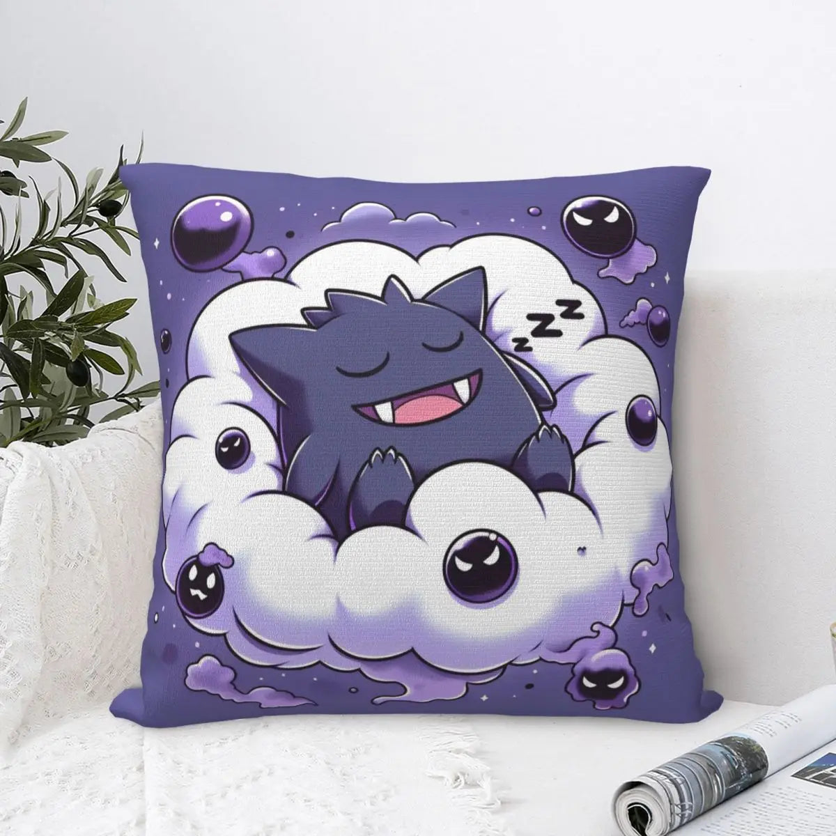 Japanese Anime Pokemon Gengar Cartoon Pillow Cover Soft Pillow Case Cushion Cover Cute Fun Pillowcases for Sofa Home Decoration