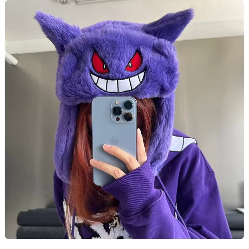 Pokemon Gengar Plush Hat Ski Windbreak Hats Cartoon Winter Keep Warm Anime Cosplay Cap Outdoors by Bike Caps Festival Gifts