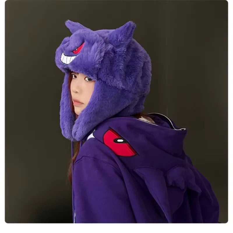 Pokemon Gengar Plush Hat Ski Windbreak Hats Cartoon Winter Keep Warm Anime Cosplay Cap Outdoors by Bike Caps Festival Gifts
