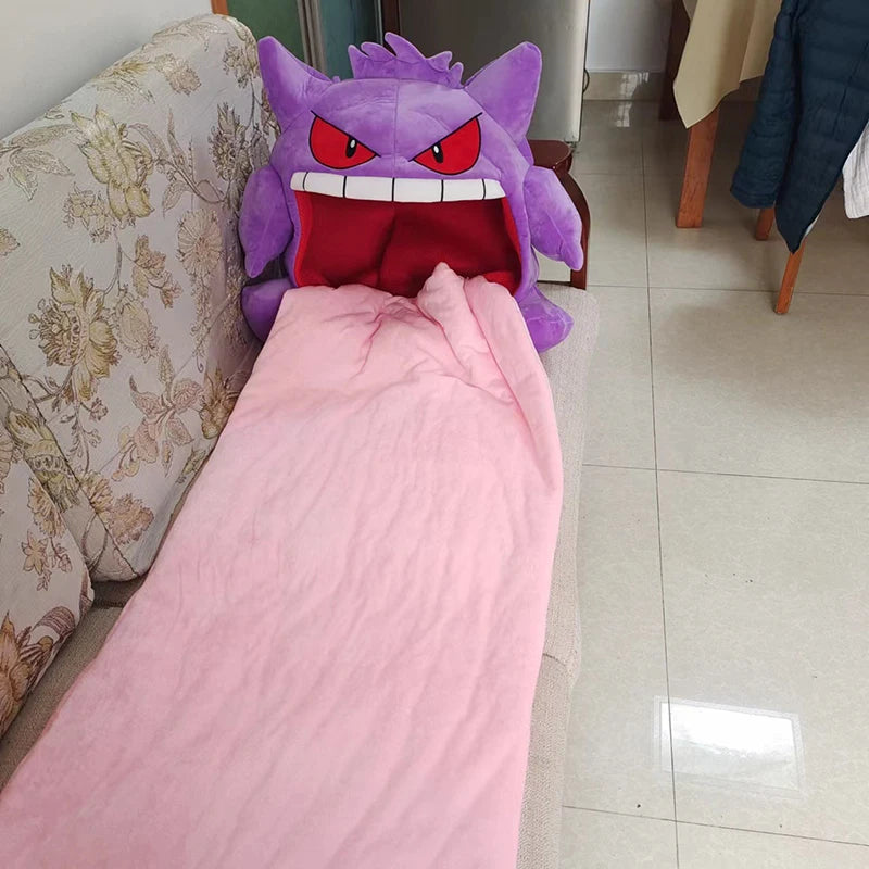 Pokemon Gengar Cartoon Anime Kawaii Elf Sleep Pillow Dual Purpose Nap Blanket Toys Doll Super Soft Big Mouth Gifts 50X45Cm